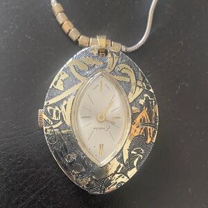 Gold and Silver Pendant Watch Necklace